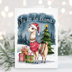 Carte de Noël Lama Fa La La Mignonne