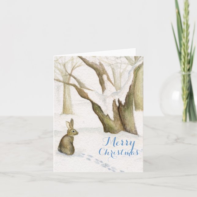 Carte de Noël lapin en bois de neige (Devant)