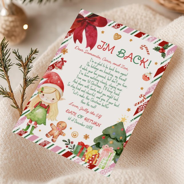 Carte de Noël Lettre de Lutin (Christmas Blonde Hair Light Girl Letter from Elf Letter Card)