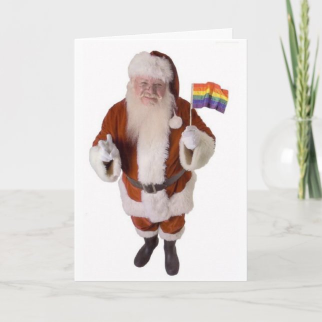 Carte de Noël LGBT de Père Noël et drapeau de la f (Devant)