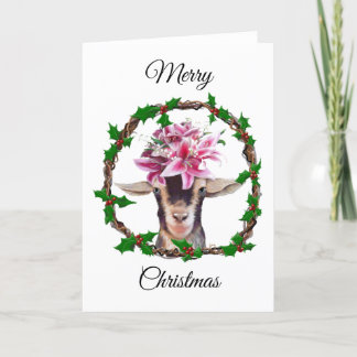 Carte de Noël - Lilly la chèvre dans une couronne