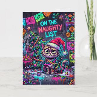Carte de Noël Liste Vilains – Chat Néon Graffiti