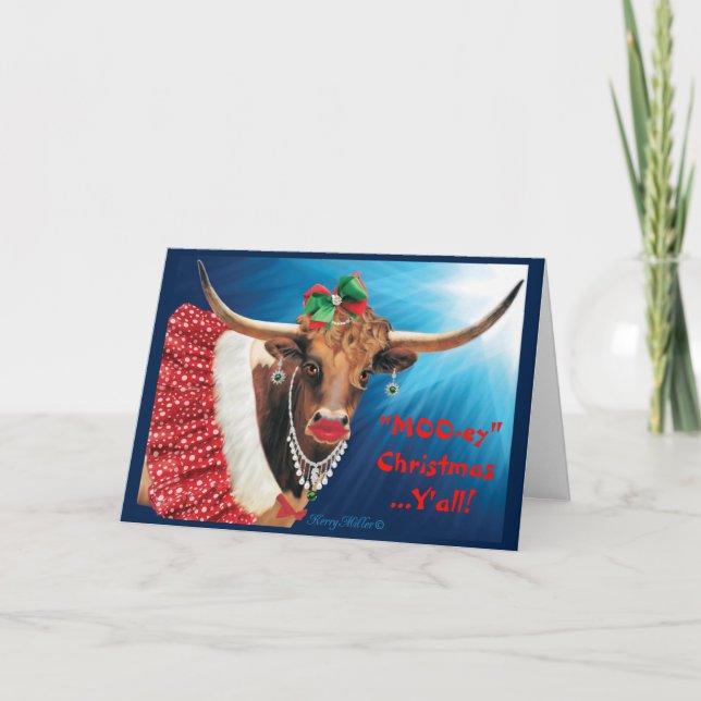 Carte de Noël Longhorn Cow (Devant)