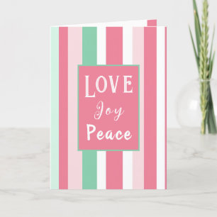 Carte de Noël "Love Joy Peace" Pink Mint Stripes