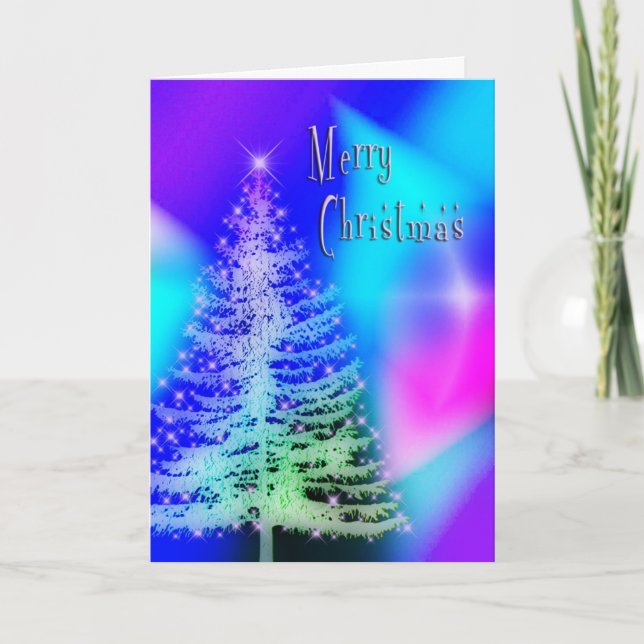 Carte de Noël magique - Arbre & Lumières (Devant)