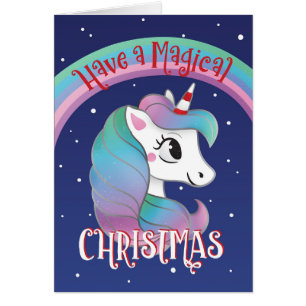 Carte de Noël magique licorne de Noël pétillant