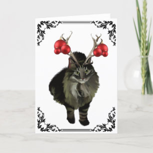 Carte de Noël Maine Coon Reinder