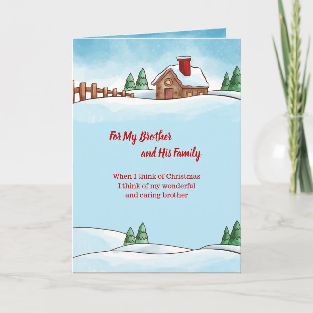 Carte de Noël Maison et Arbre Pour Frère et Famill (Devant)