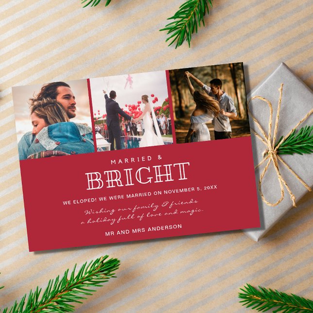 Carte de Noël Mariée et Lumineuse Nous Elopée (Married and Bright We Eloped Christmas Card)