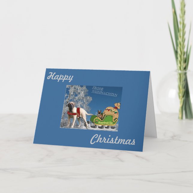 Carte de Noël Mastiff et Bouledogue Français (Devant)