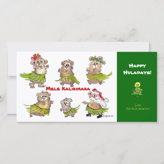 Carte de Noël Mele Kalikimaka Hula Hamsters (Devant)