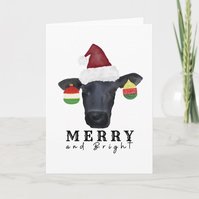 Carte de Noël Merry & Bright Cow (Devant)