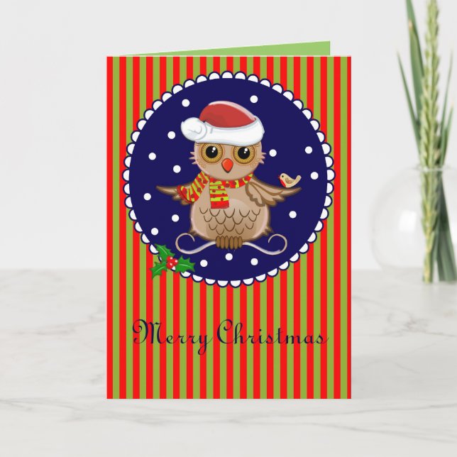 Carte de Noël mignonne avec hibou de dessin animé  (Devant)