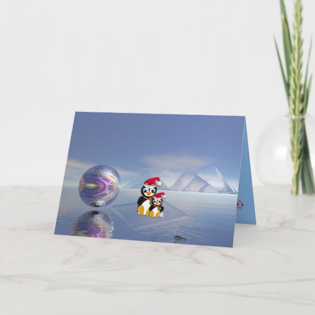 Carte de Noël mignonne avec les pingouins et le (Devant)