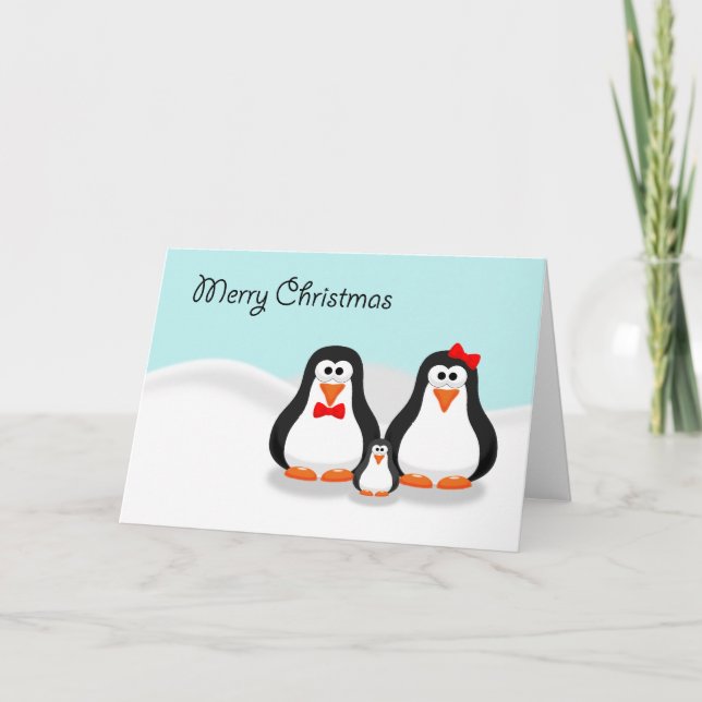 Carte de Noël mignonne de famille de pingouin (Devant)