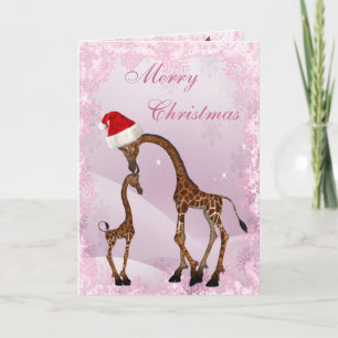 Carte de Noël mignonne de girafe de maman et de