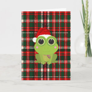 Carte de Noël mignonne de grenouille sur motif car