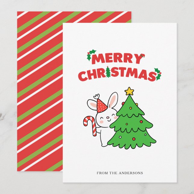 Carte de Noël mignonne de lapin de dessin animé de (Devant / Derrière)