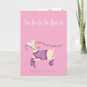 Carte de Noël mignonne Fa-la-la-la-lama (rose)