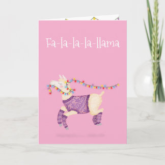 Carte de Noël mignonne Fa-la-la-la-lama (rose)