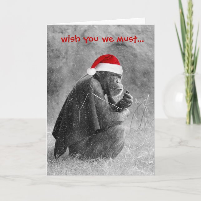 Carte de Noël mignonne "Yoda-like" Chimp! (Devant)