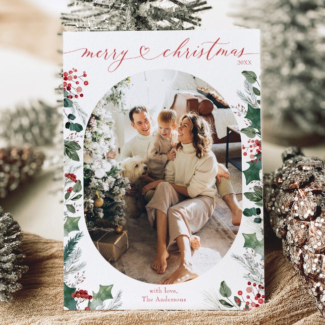 Carte de Noël minimale blanche verte ovale (Créateur téléchargé)