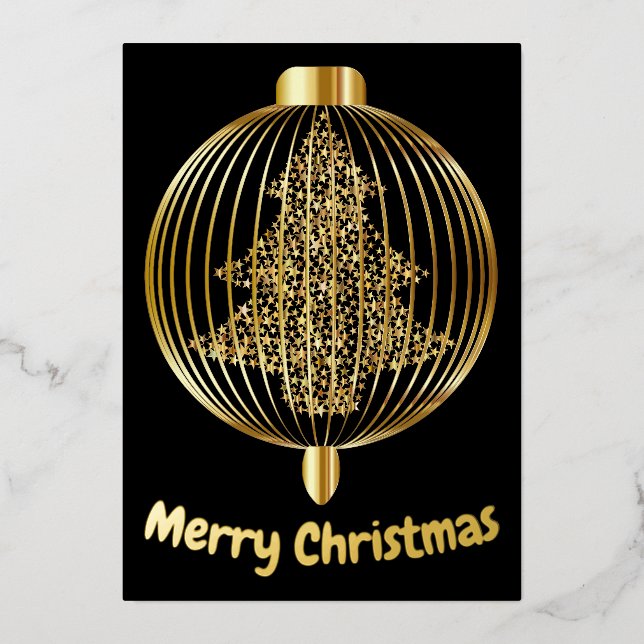 Carte de Noël minimale en feuille d'or customisée (Recto)