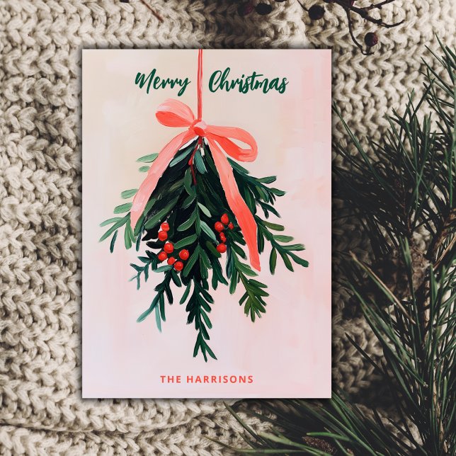 Carte de Noël Mistletoe Peinture moderne minimale (Créateur téléchargé)