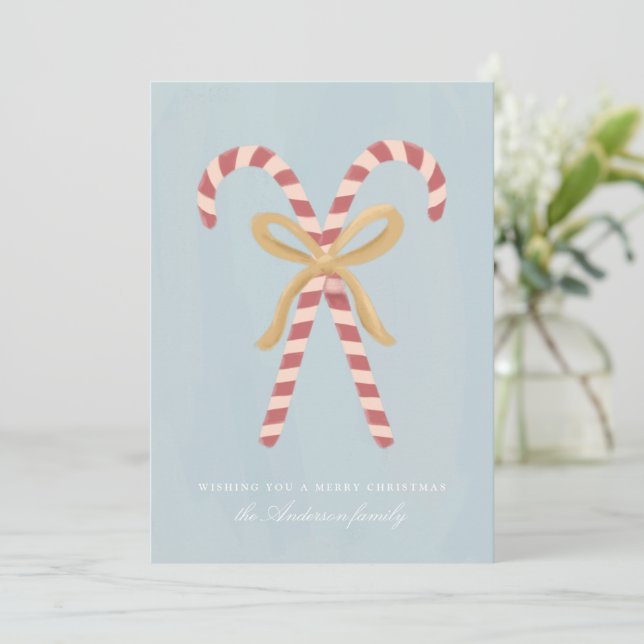 Carte de Noël moderne à motif de canne à bonbon (Debout devant)