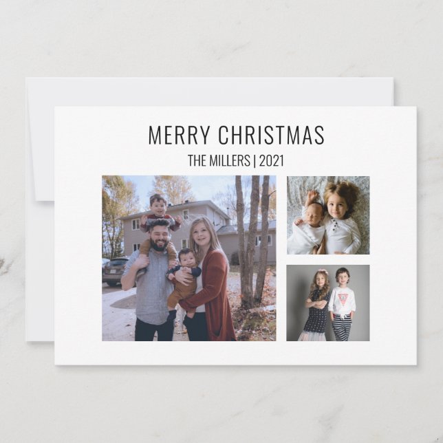 Carte de Noël moderne à trois photos - Blanc (Devant)