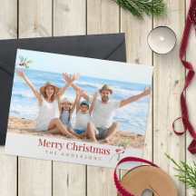 Carte de Noël moderne avec photo de famille en rou