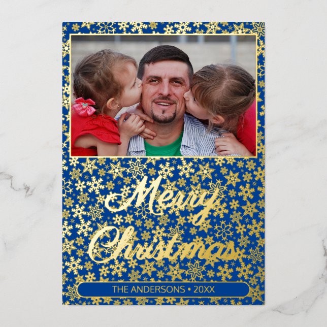Carte de Noël moderne avec photo et flocon de neig (Recto)