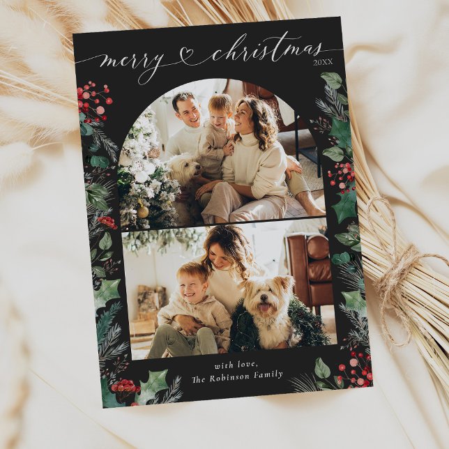 Carte de Noël moderne Dark Red 2 Photo Arch (Créateur téléchargé)