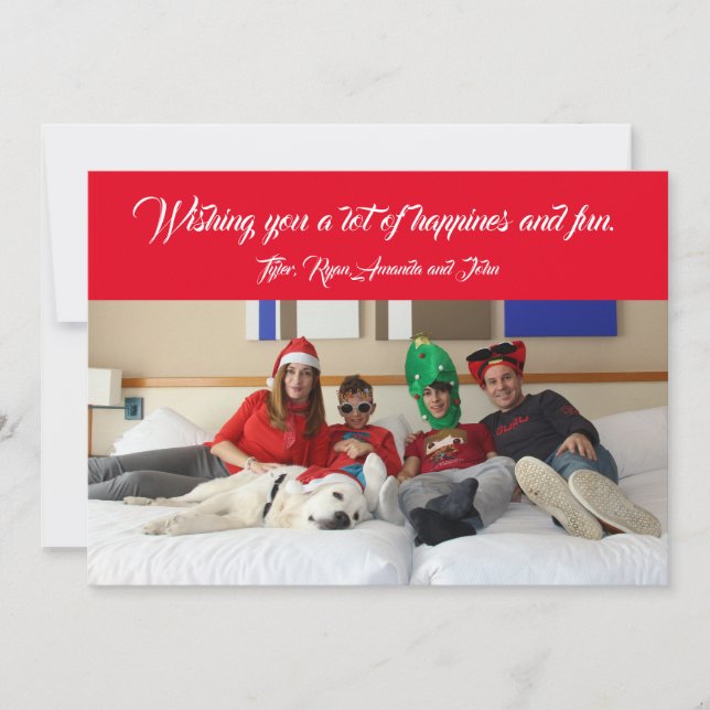 Carte de Noël Moderne de Famille Fêtes Rouge (Devant)