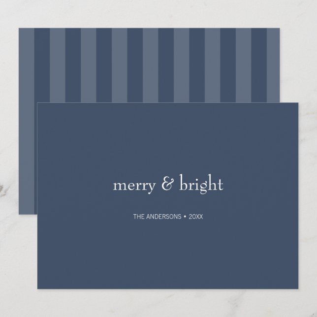Carte de Noël moderne Merry & Bright Navy (Devant / Derrière)