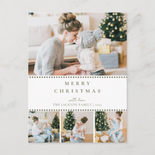 Carte de Noël moderne multi-photo vert olive
