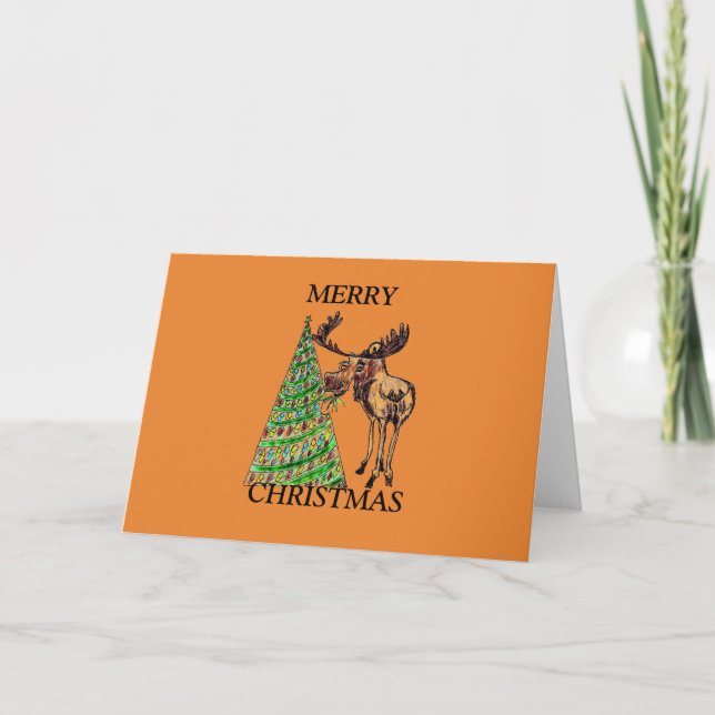 CARTE DE NOËL - MOOSE MANGER ARBRE DE NOËL (Devant)
