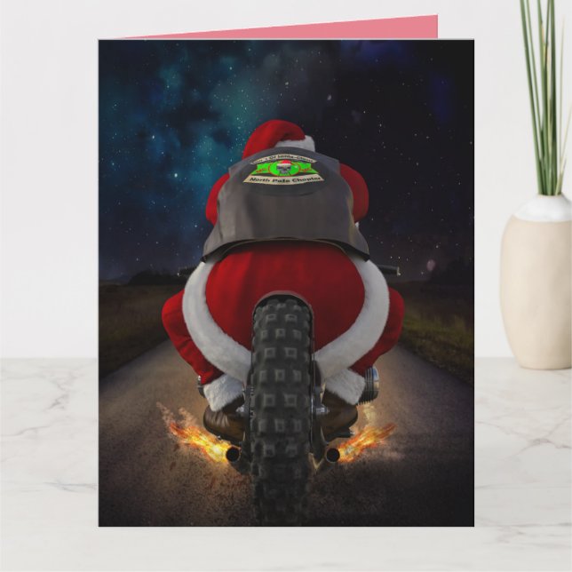 CARTE DE NOËL MOTORCYLE PÈRE NOËL FUNNY (Devant)