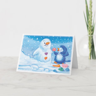 Carte de Noël moyenne Penguin & Snowman.