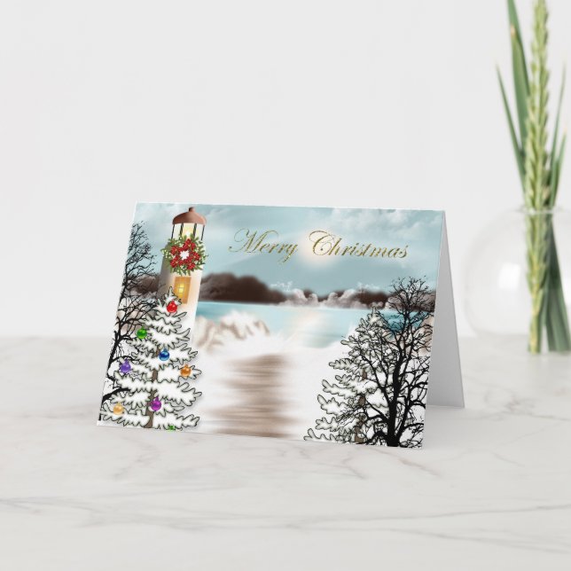 Carte de Noël nautique avec phare (Devant)