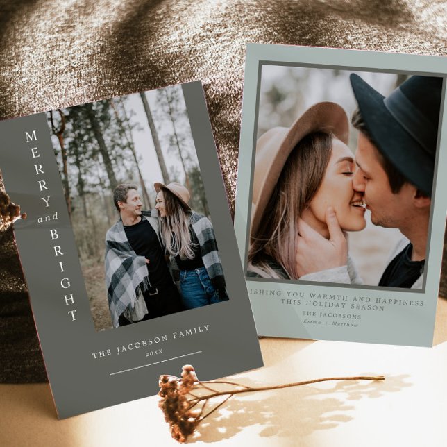 Carte de Noël NINA Modern Boho Sage Green Photo Ca (Créateur téléchargé)