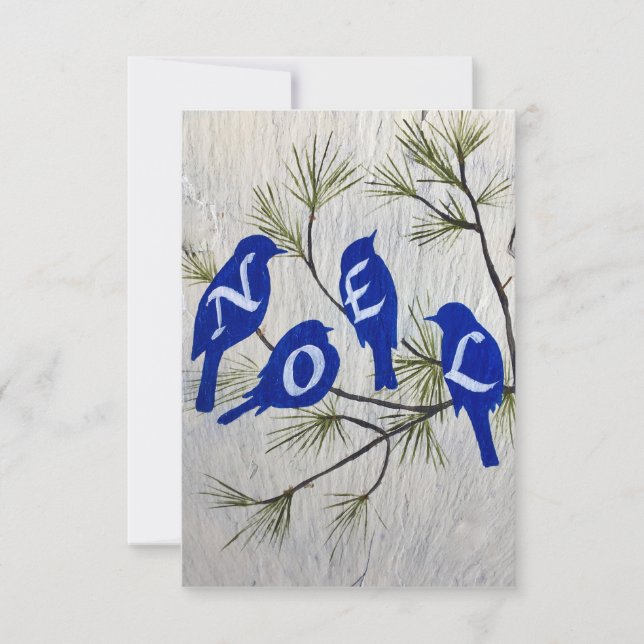 Carte de Noël "NOEL" avec Oiseaux bleus  (Devant)