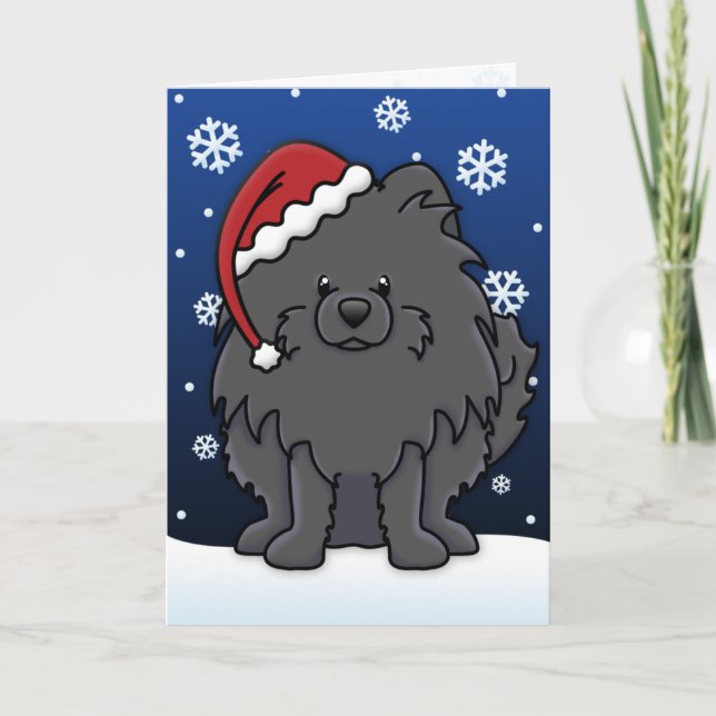 Carte de Noël noir de Poméranie Kawaii (Devant)