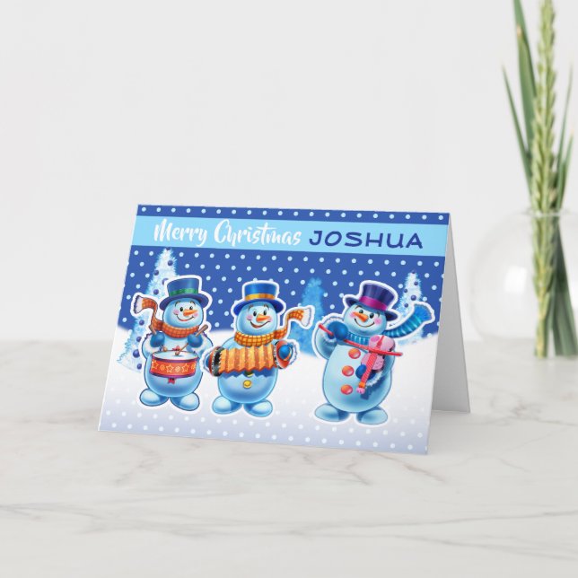 Carte de Noël nom personnalisé snowmen musiciens (Devant)