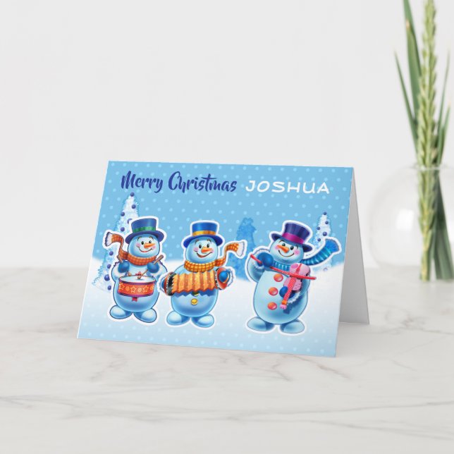 Carte de Noël nom personnalisé snowmen musiciens (Devant)