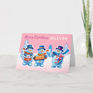 Carte de Noël nom personnalisé snowmen musiciens