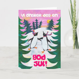 Carte de Noël norvégienne - pingouins de patinage