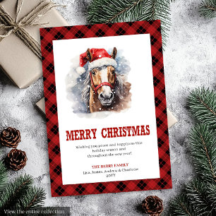Carte de Noël occidentale rustique à carreaux cow-