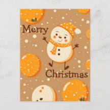 Carte de Noël Orange Cartographié avec Snowman