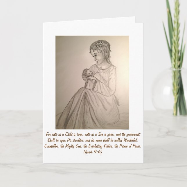 Carte de Noël originale d'art : Madonna et enfant (Devant)